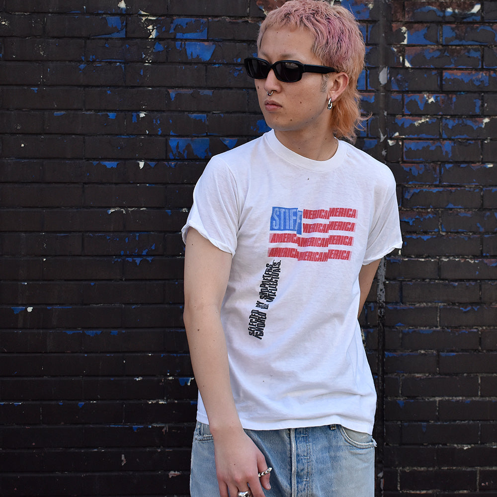 80's STIFF Records "American" レコード レーベル 企業 プロモ Tシャツ 240108H