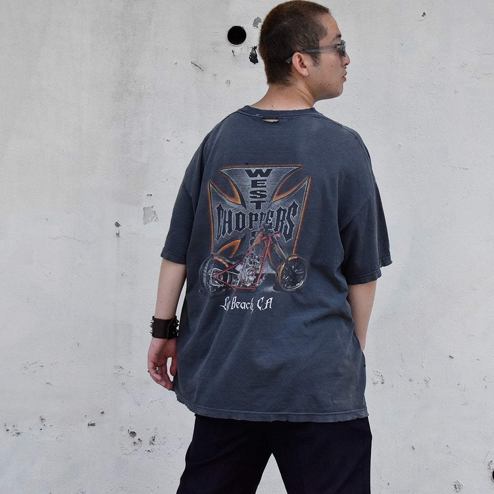 Y2K ダメージ! “WEST COAST CHOPPERS” iron cross Tシャツ 250721H