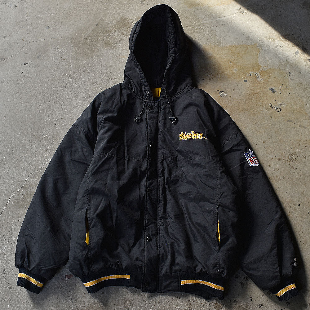 90’s STARTER “NFL Pittsburgh Steelers” 中綿入り フード ナイロンジャケット 240107