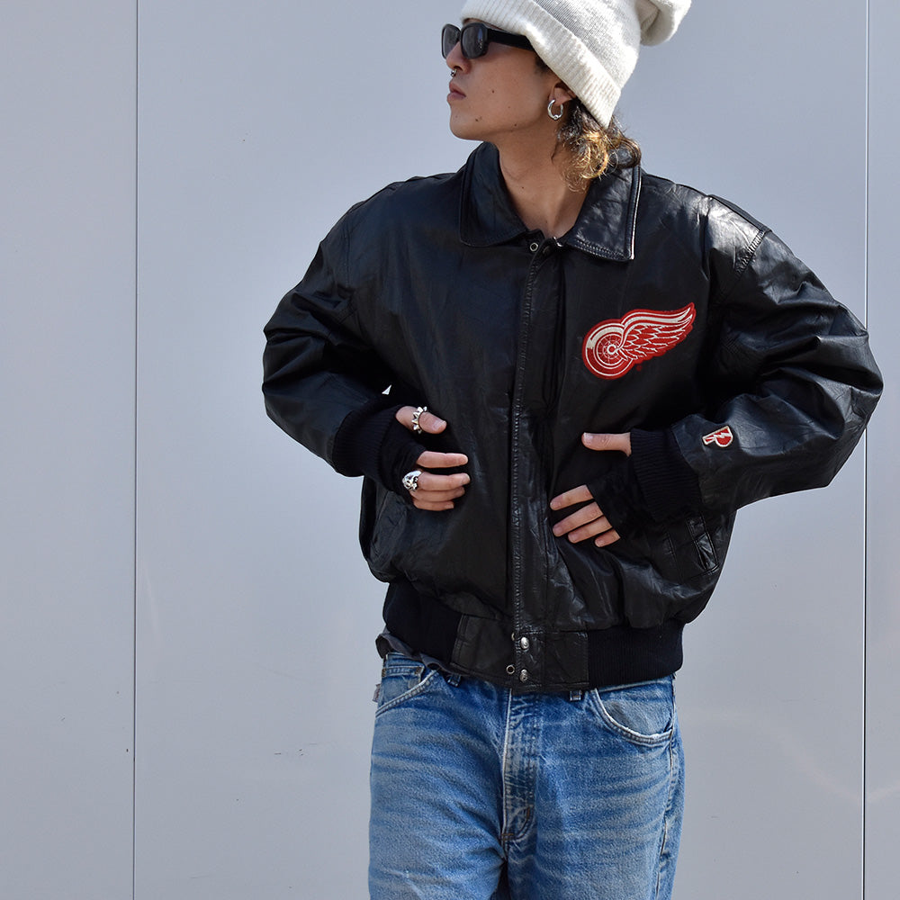 80's PROPLAYER NHL “DETROIT RED WINGS” レザージャケット 231109H