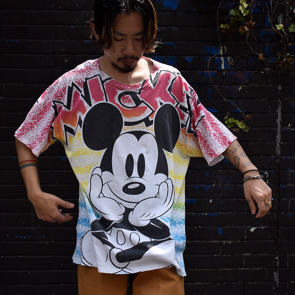 90's　AOP！　Velva Sheen　Disney　Mickey/ミッキーTee　USA製　230816H