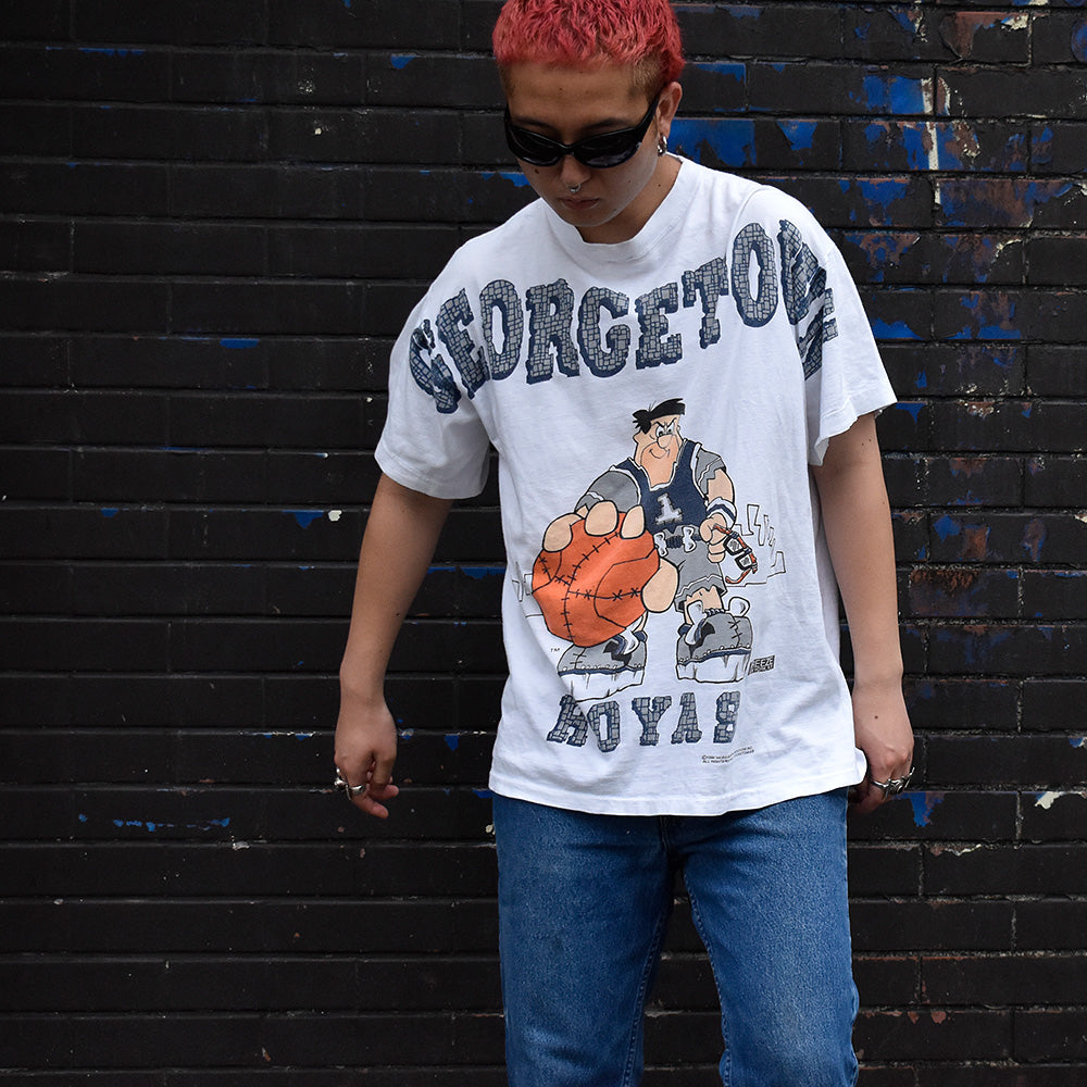 90's The Flintstones FRED “Georgetown Hoyas” ビッグプリント! 海外アニメ キャラ Tシャツ 250825H