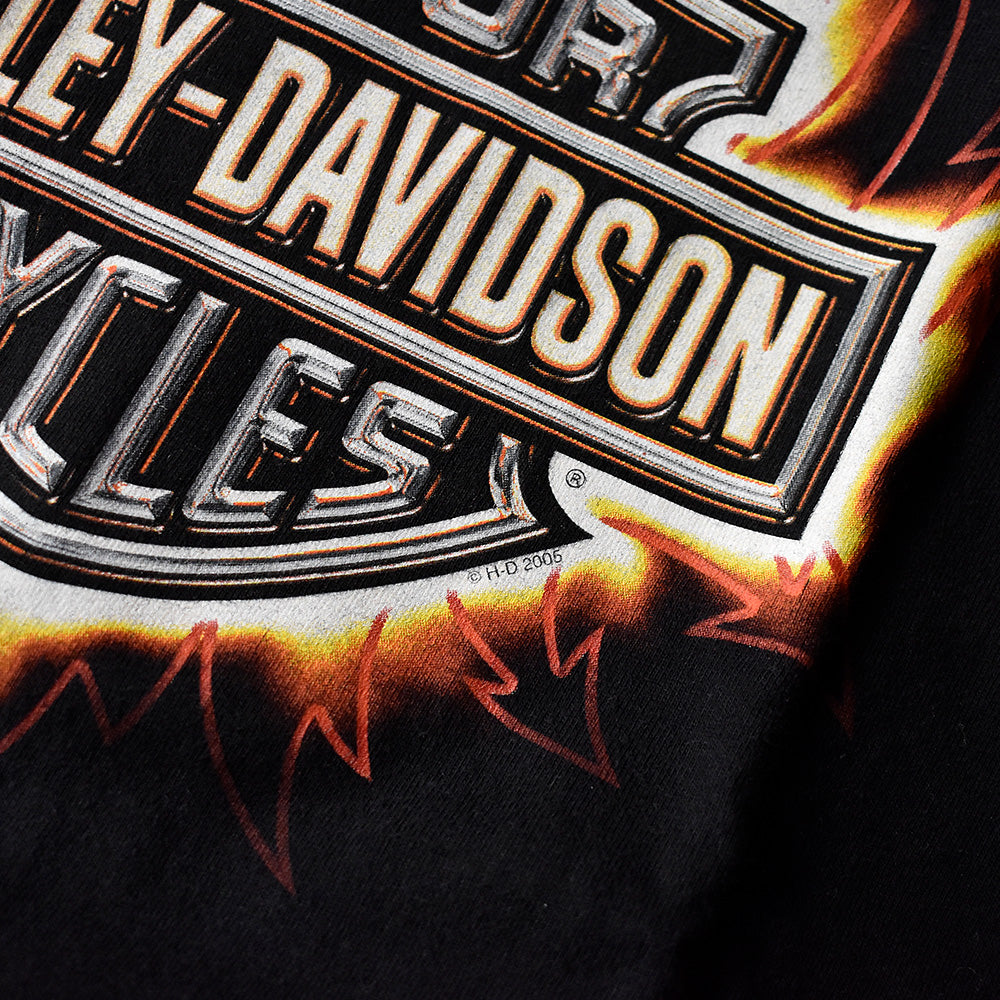 Y2K Harley-Davidson トライバルファイヤー ロゴ バイク Tシャツ 250220H
