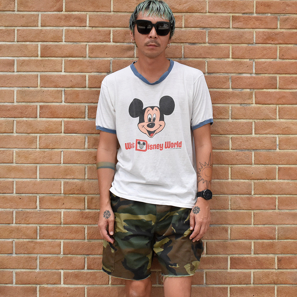 70's Disney “Mickey” Walt Disney World 染み込みプリント リンガーTシャツ 240910H