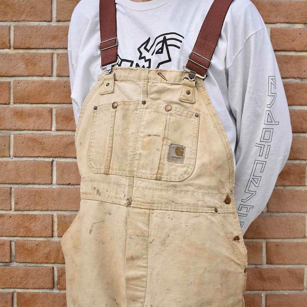 70's ボロ! Carhartt プリントタグ ダブルニー ダック オーバーオール 240216H