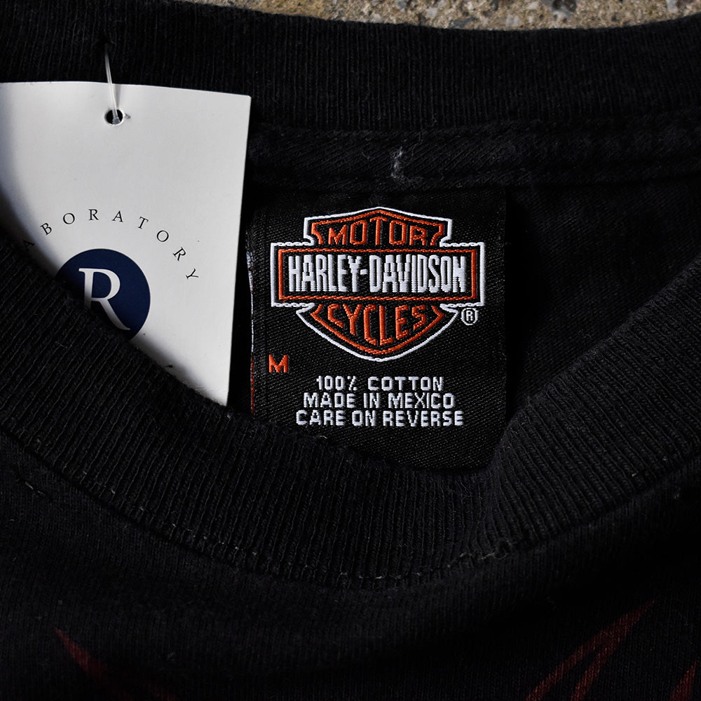 Y2K Harley-Davidson トライバルファイヤー ロゴ バイク Tシャツ 250220H