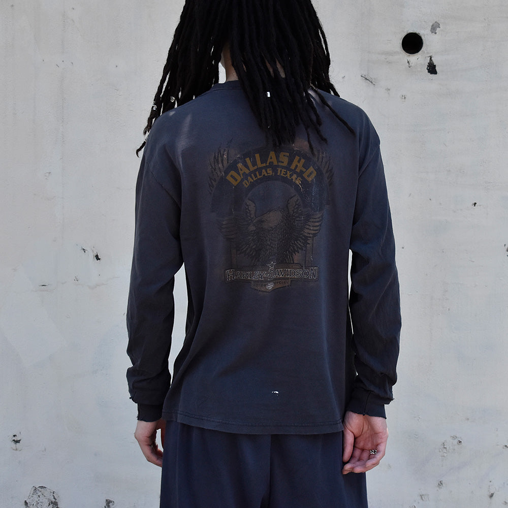 Y2K ダメージ! Harley-Davidson イーグル ポケットロングスリーブTシャツ 240607H