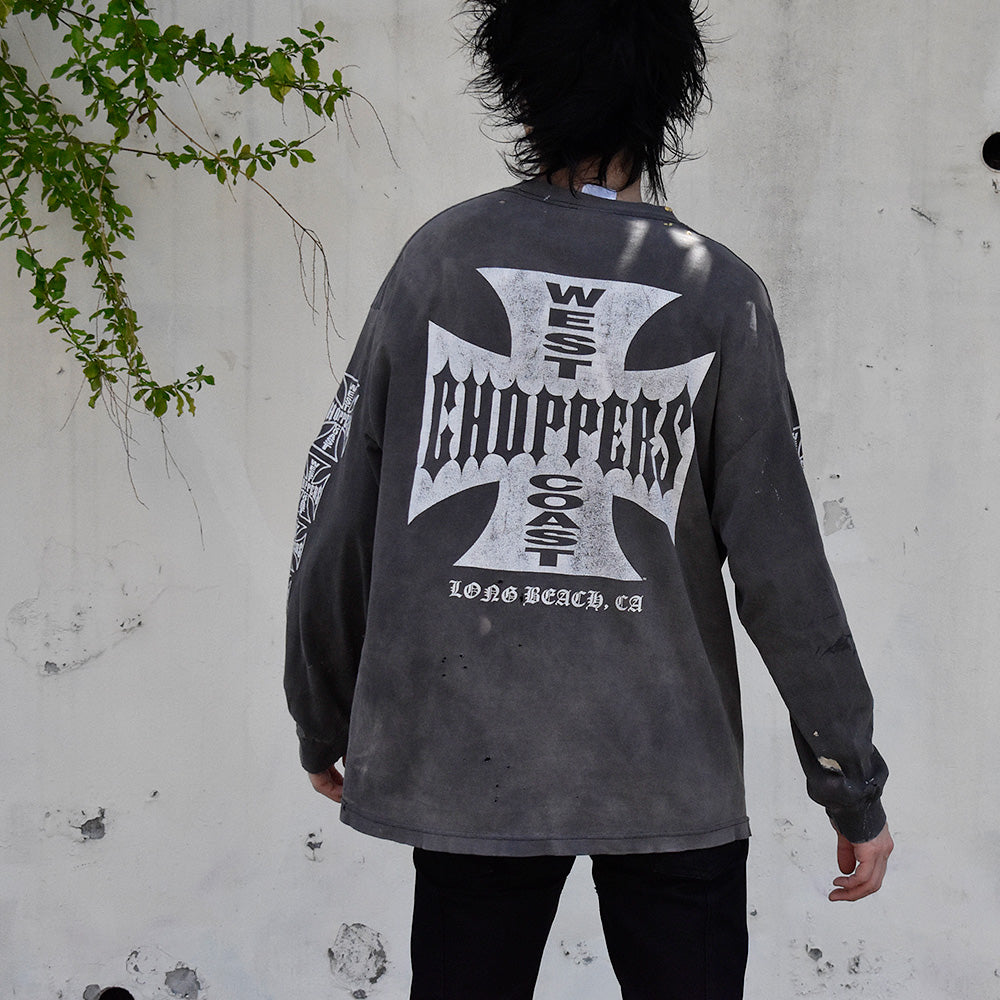 Y2K ボロ! “WEST COAST CHOPPERS” iron cross ロングスリーブTシャツ 250504H