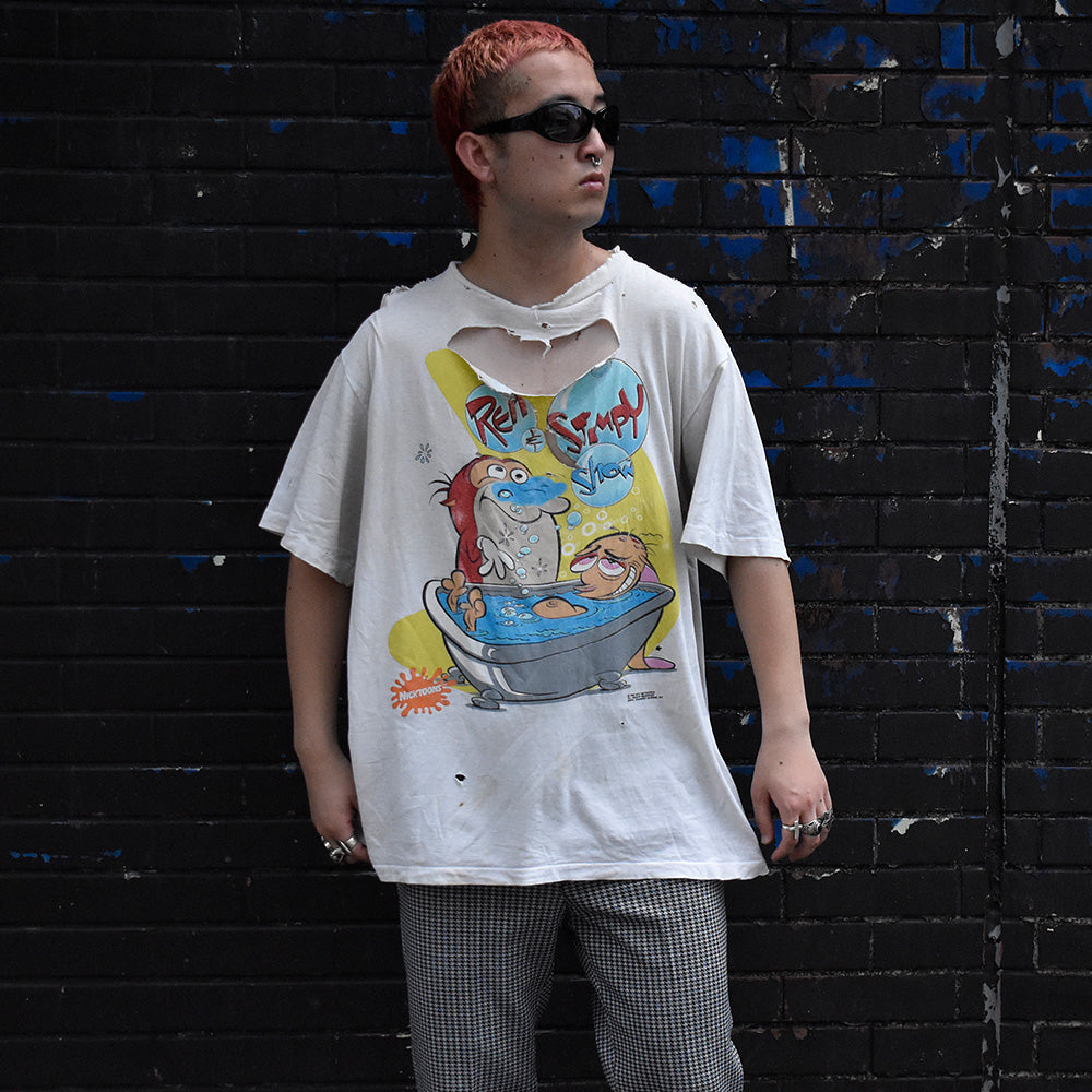 90’s ボロ! “The Ren and Stimpy Show“ 海外アニメ キャラ Tシャツ USA製 250828H