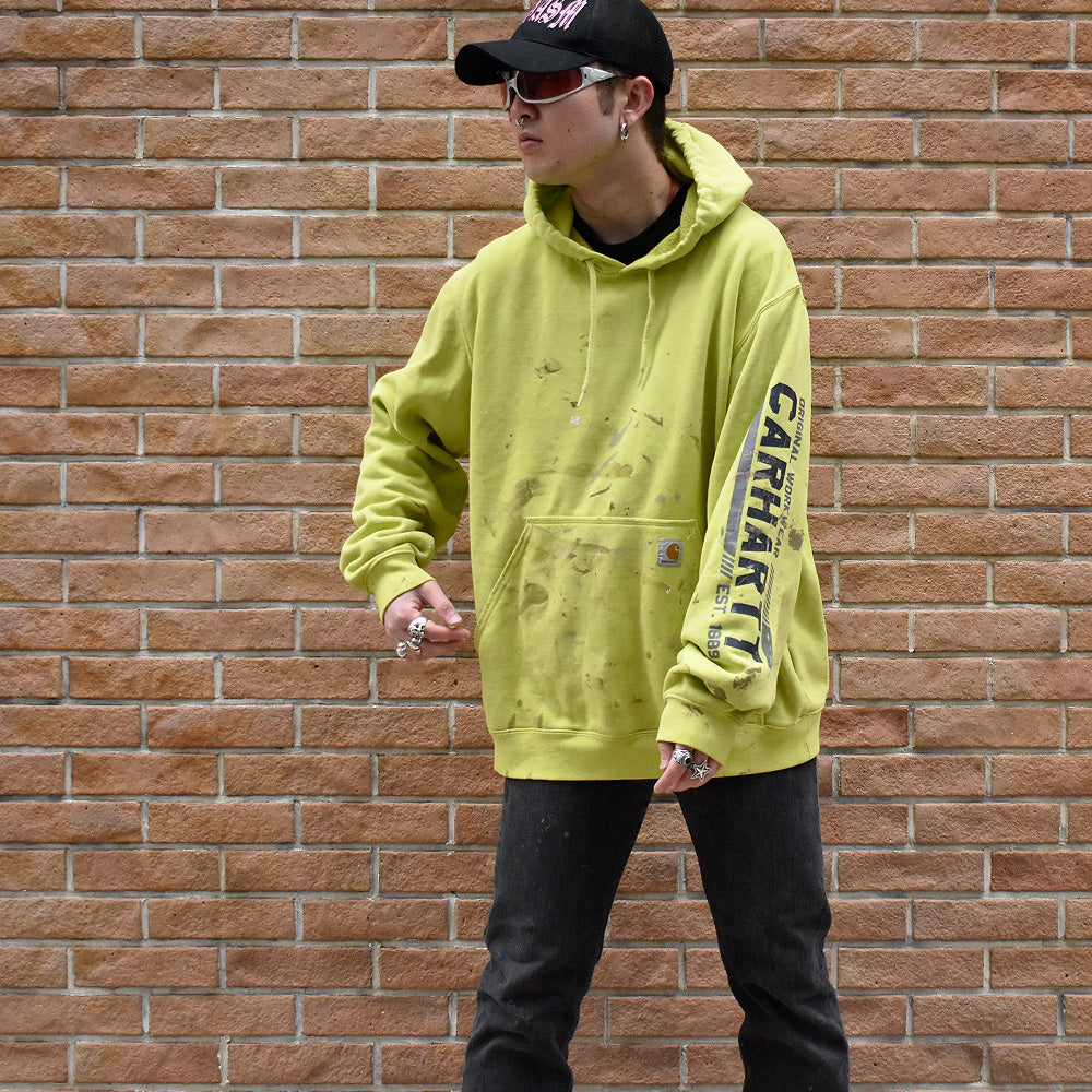 Carhartt ペンキ! 蛍光カラー プルオーバーパーカー 250304H