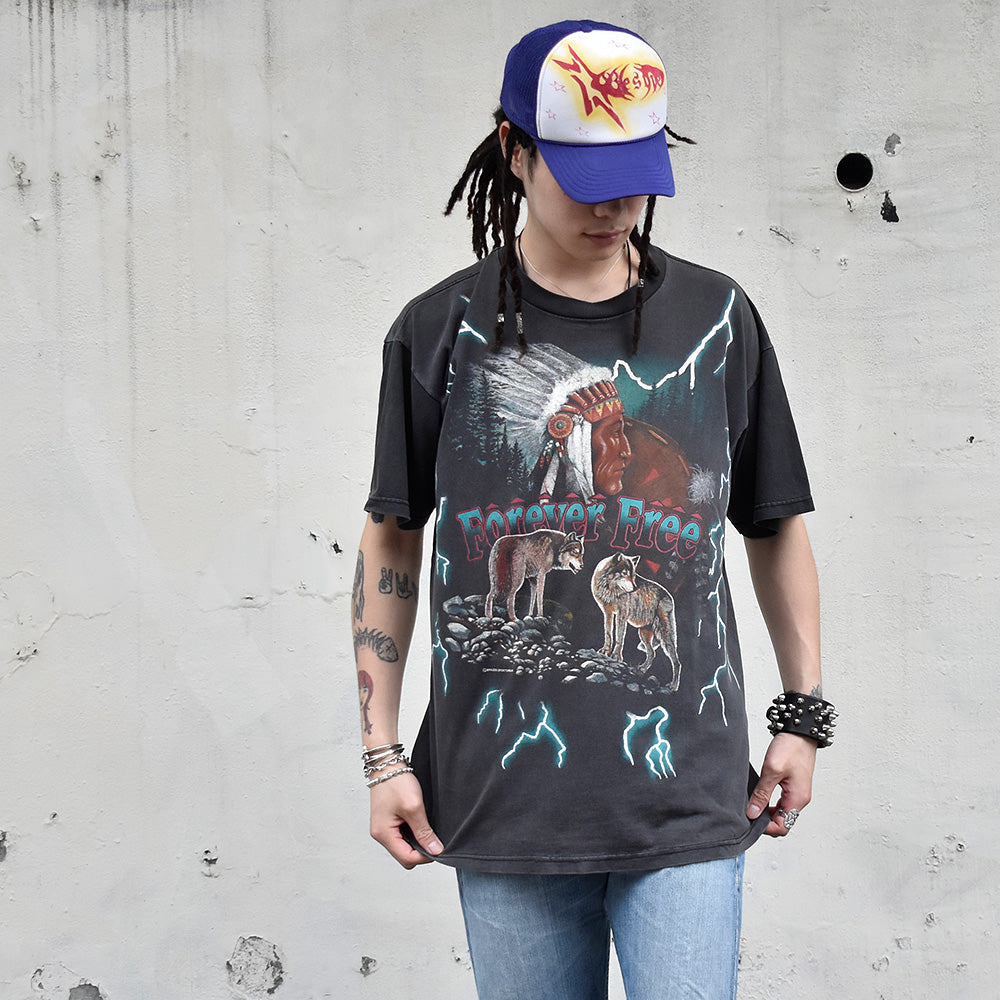 90’s AMERICAN THUNDER “Indian×Wolf“ Tシャツ 240517H