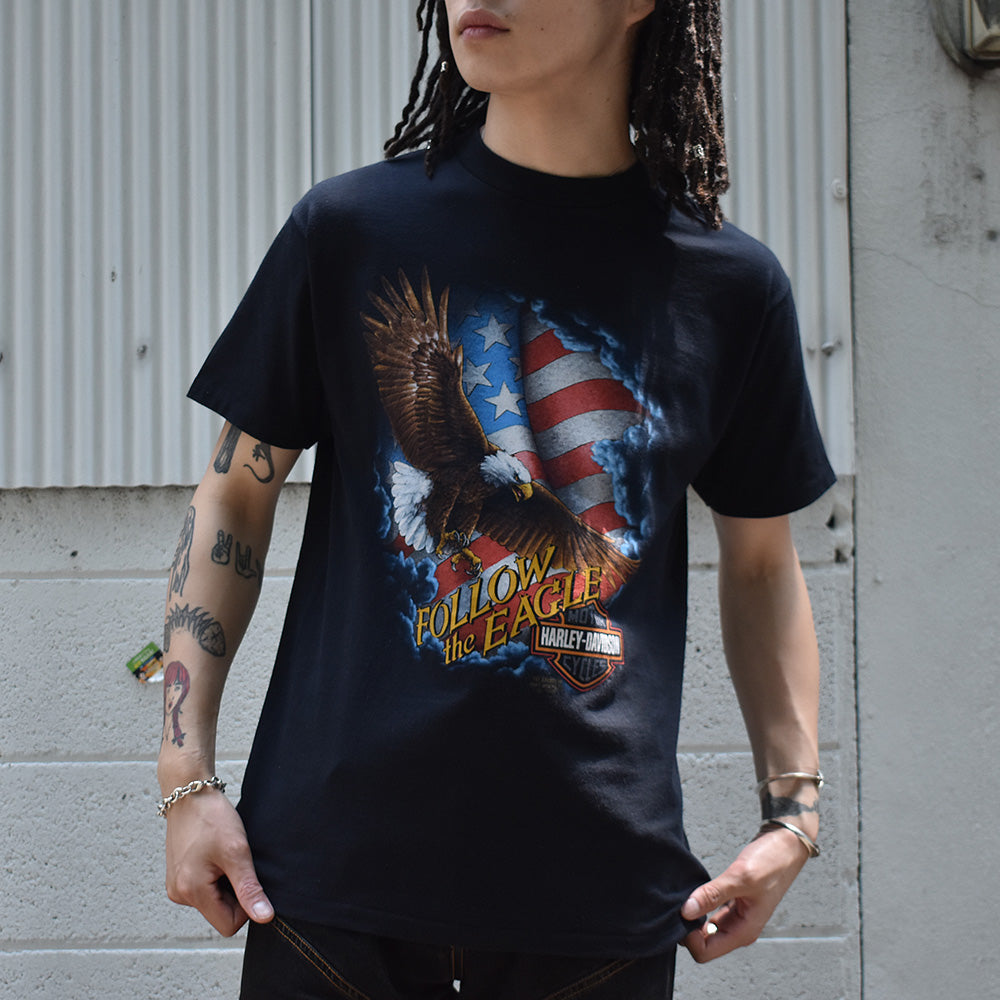 90's　Harley-Davidson/ハーレー・ダビッドソン　イーグル+星条旗！Tee　USA製　230521H