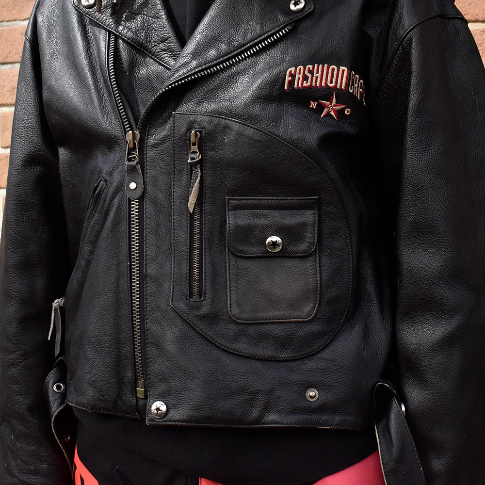 90's “Fashion Cafe” Dポケタイプ ライダース レザージャケット 240226H