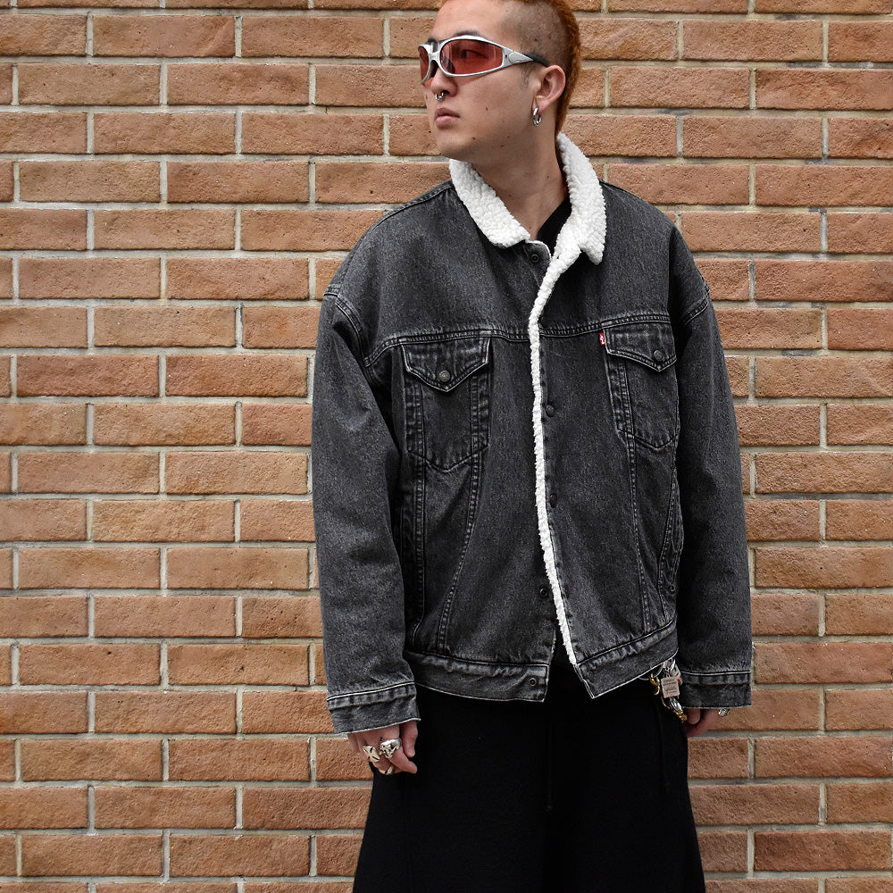 90's Levi's 06609-0258 紙パッチ ブラック! デニムボアジャケット 250123