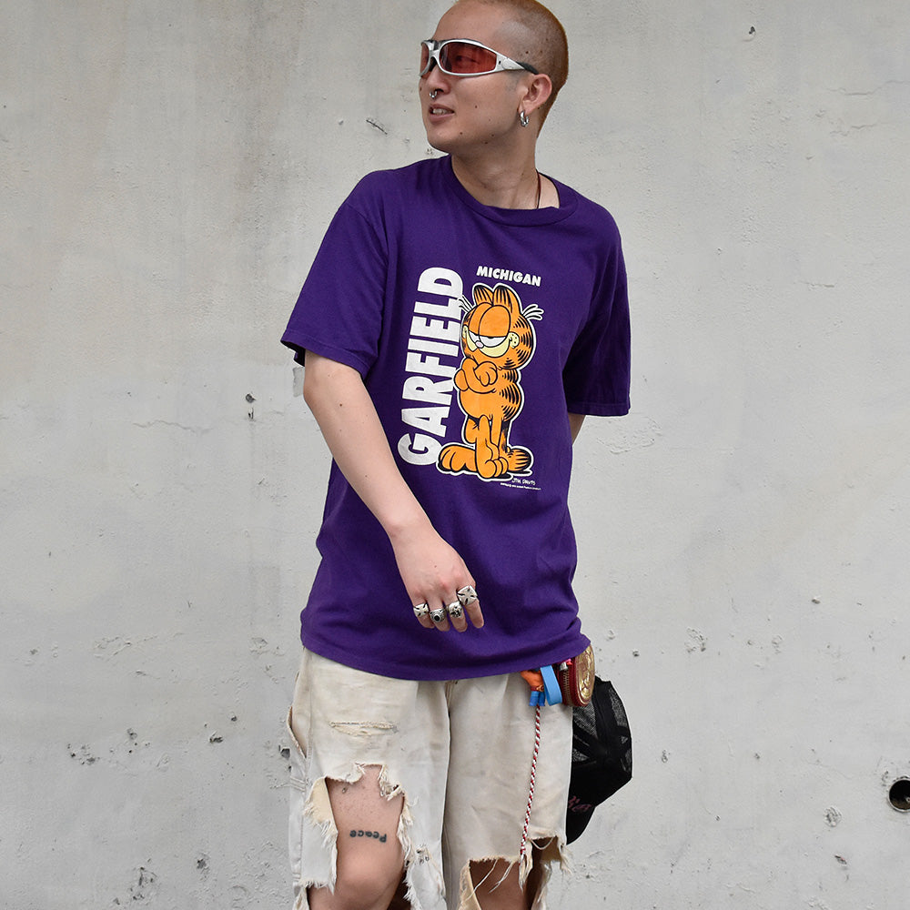 90's “Garfield” パープル! Tシャツ USA製 250628H