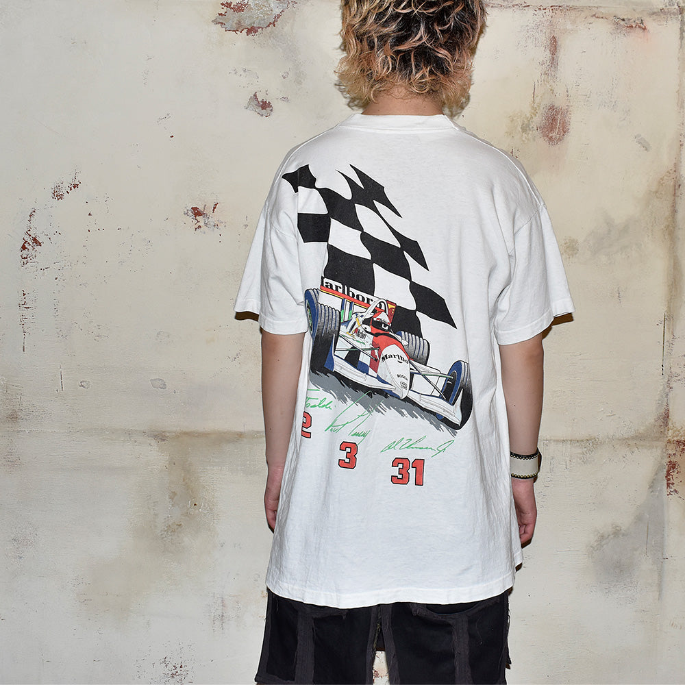 90's Marlboro レーシング チェッカーフラッグ! ポケットTシャツ USA製 240501H