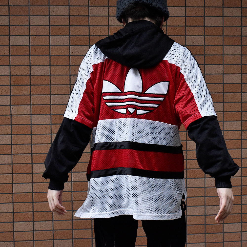 90's adidas レイヤードタイプ フード付き メッシュ切り替えジャケット 240325H