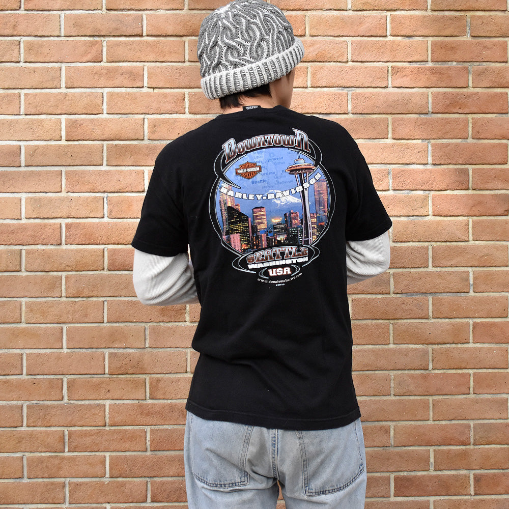 Y2K Harley-Davidson トライバルファイヤー ロゴ バイク Tシャツ 250220H