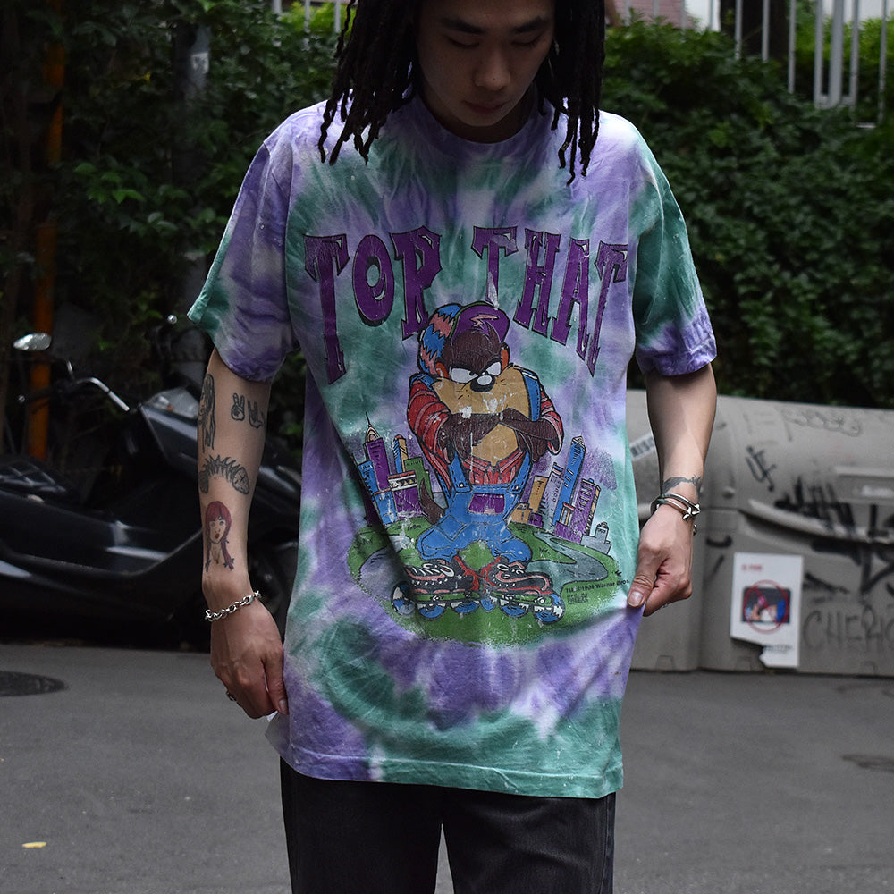 90's Looney Tunes "Tasmanian Devil" 海外アニメ キャラ タイダイ Tシャツ 230522H