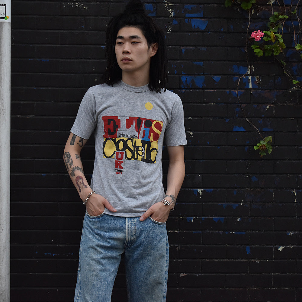 80's Elvis Costello "UK TOUR 1983" ロック Tシャツ 230614HYY