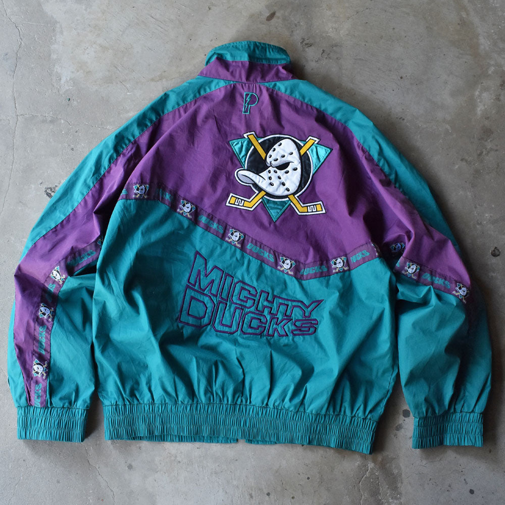 90’s PRO PLAYER “NHL ANAHEIM MIGHTY DUCKS” 裏地付き ナイロン トラックジャケット 240723