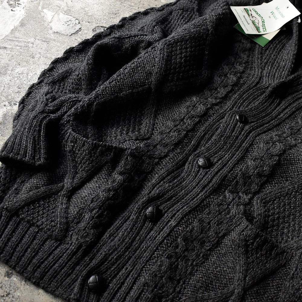 90's~ デッドストック! Aran Crafts ショールカラー アラン柄カーディガン ハンドポケット付き アイルランド製 231122