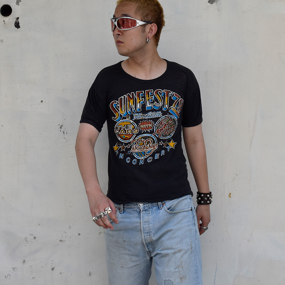 70's “SunFest '79“ The Cars/Eddie Money/The Beach Boys/Flo & Eddie ロック Tシャツ 250731H