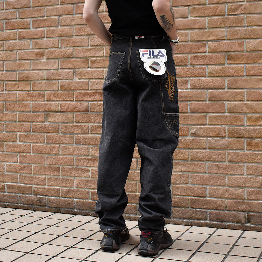 90's フラッシャー付きデッドストック! FILA “REVERSE FIT” テーパードデニムパンツ 240328H