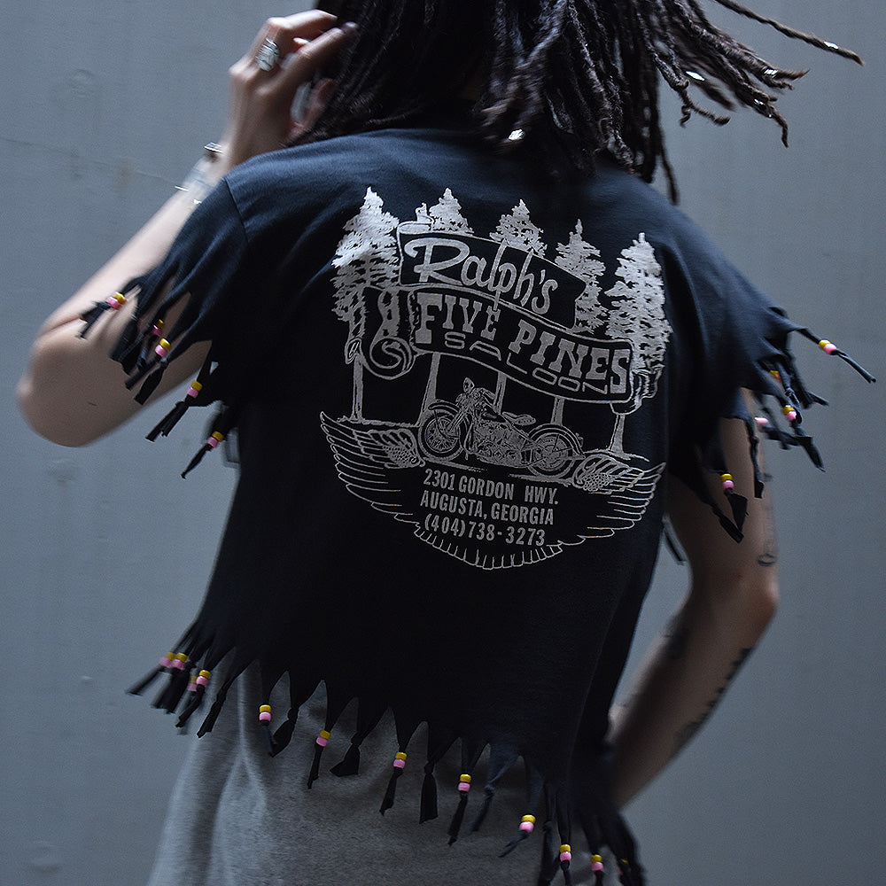 90's Harley-Davidson ビーズ付き フリンジカスタム! 3D EMBLEM バイク Tシャツ USA製 230710H
