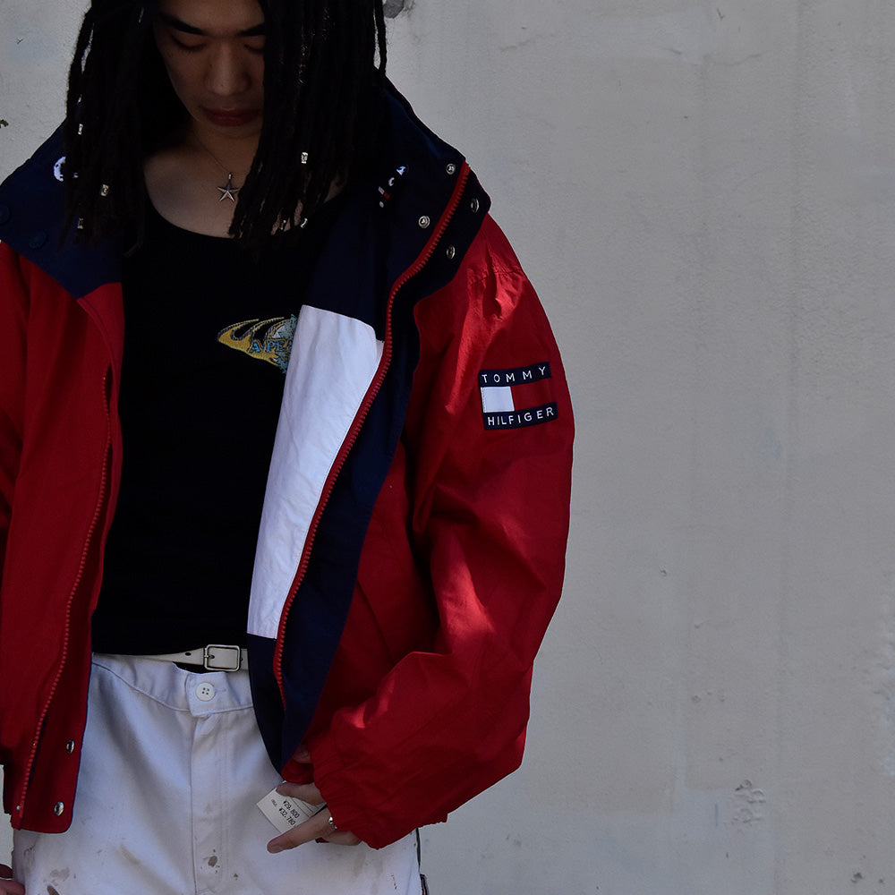 90's TOMMY HILFIGER/トミー ヒルフィガー "Big Flag logo!" フード付き リバーシブルジャケット 230912