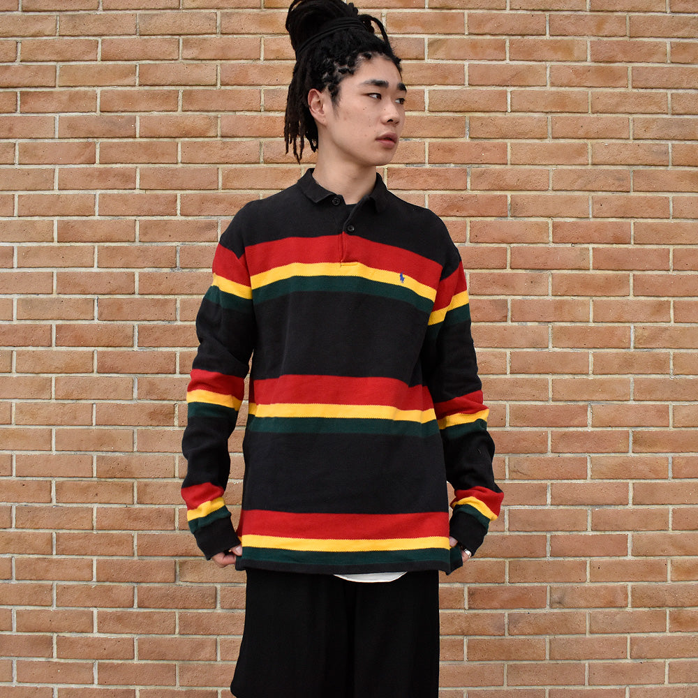 90's POLO Ralph Lauren ラスターカラー! 鹿の子 ボーダー柄 ポロシャツ USA製 240917H