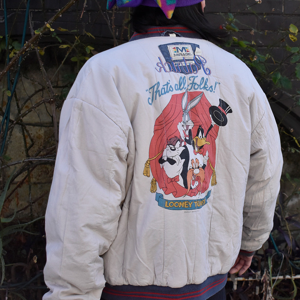 90's MIRAGE “Looney Tunes” 後付けチャンピオンロゴワッペン付き コットンジャケット 240129H
