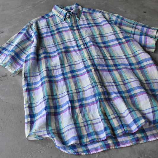 90's Ralph Lauren “BLAKE” リネン チェック 半袖 ボタンダウンシャツ 240505 S2093