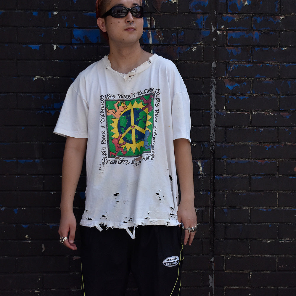 90's ボロ! KAREN M.PEREZ “Let’s Peace it Together” アート Tシャツ USA製 250901H