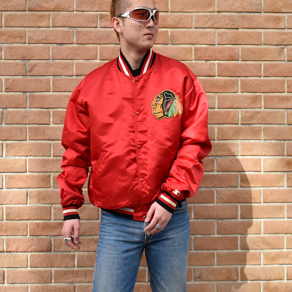 90's STARTER NHL “Chicago Blackhawks" ナイロン アワードジャケット USA製 250130H
