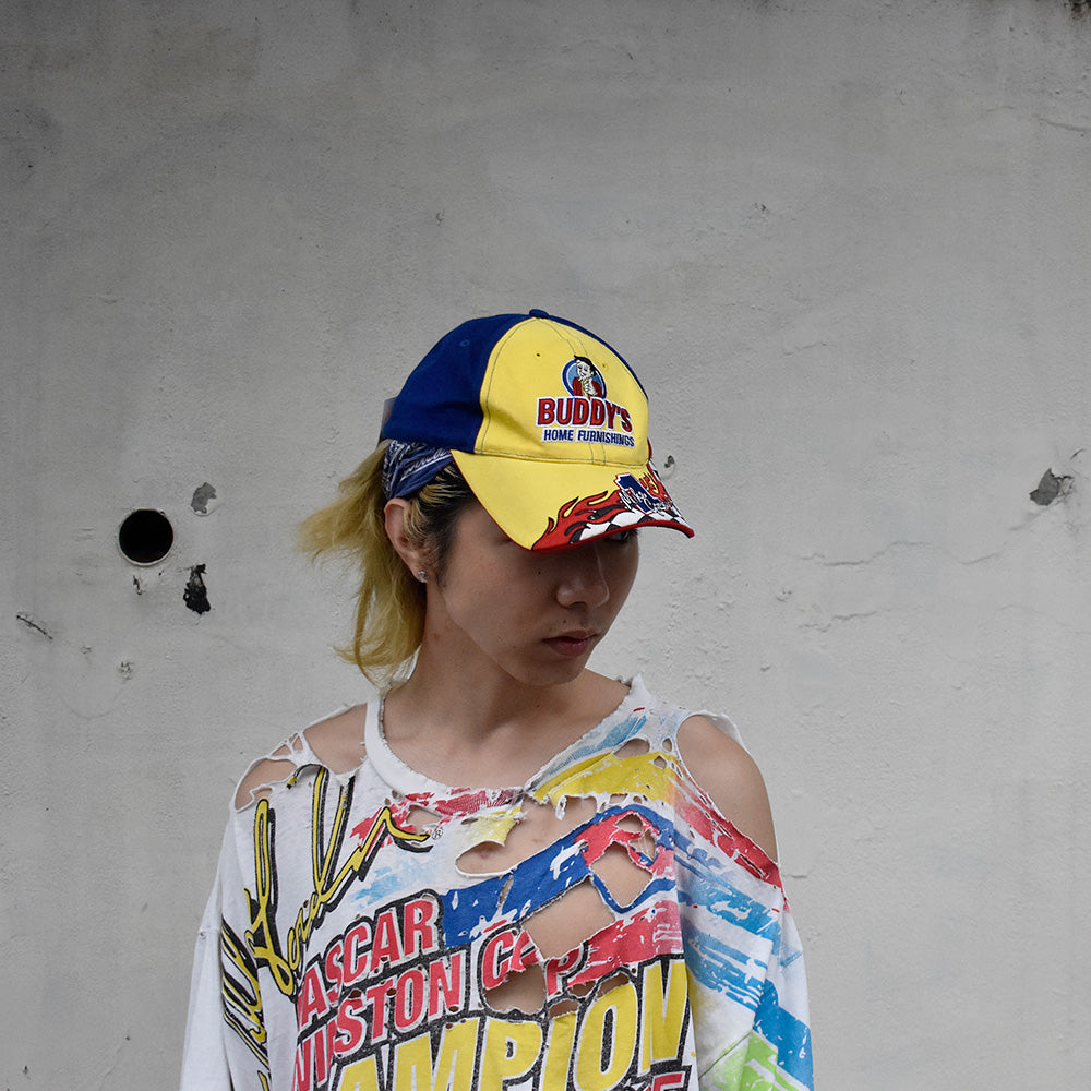 Y2K King of Promotions “Buddy's” チェッカーフラッグ×ファイヤーパターン! レーシングキャップ 250719H