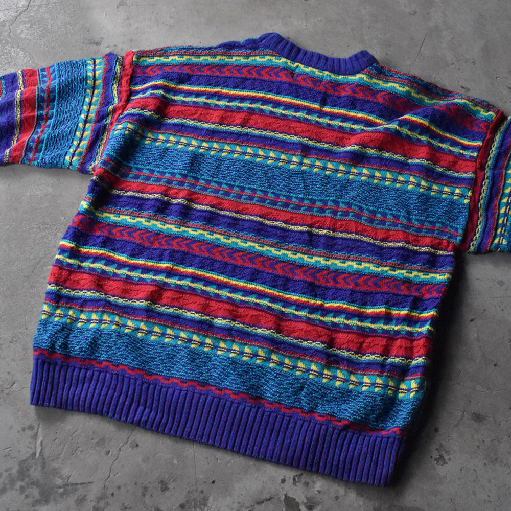 80's Woolrich 総柄 ボーダー コットンニット セーター USA製 240122