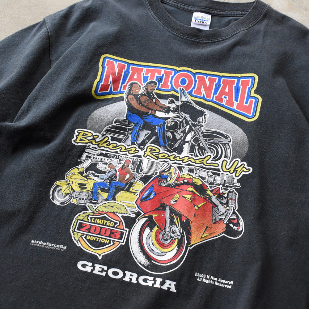 Y2K ”NATIONAL Bikers Round Up” 両面プリント バイク Tシャツ 250609