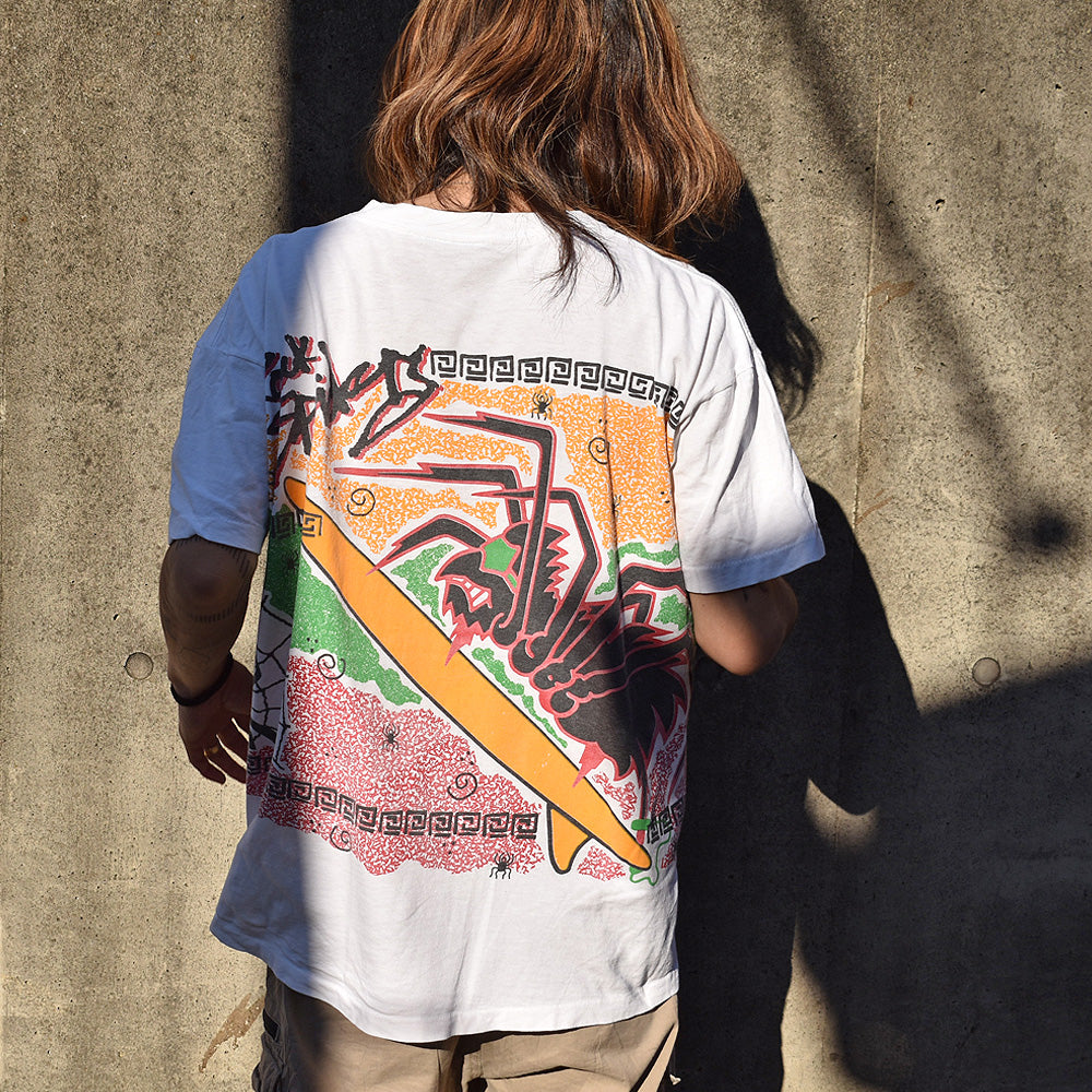 90's ”ROCK SPIDERS” 雷紋 クモ サーフィン プリント Tシャツ USA製 230505H