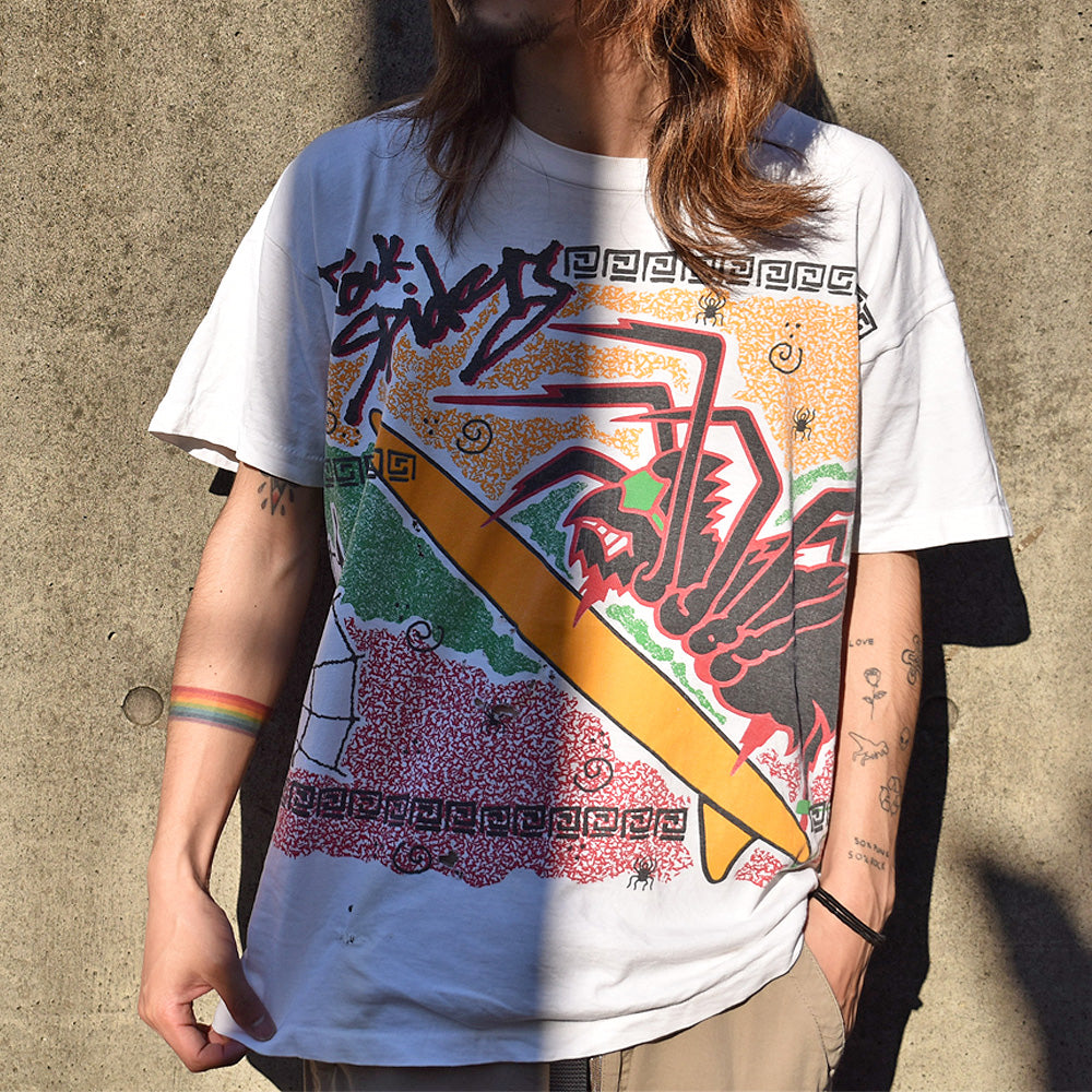90's ”ROCK SPIDERS” 雷紋 クモ サーフィン プリント Tシャツ USA製 230505H
