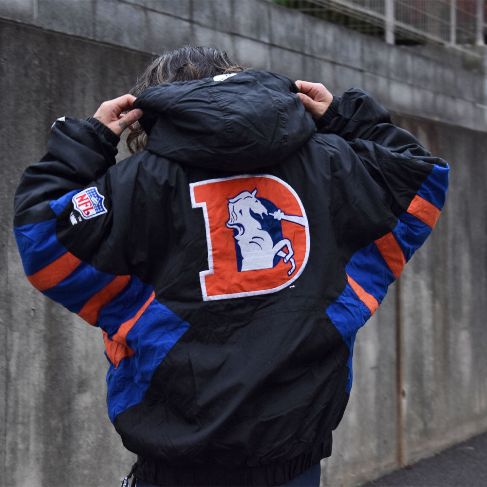 90’s STARTER ”NFL Denver Broncos” 中綿入り フード ナイロンプルオーバー 231211
