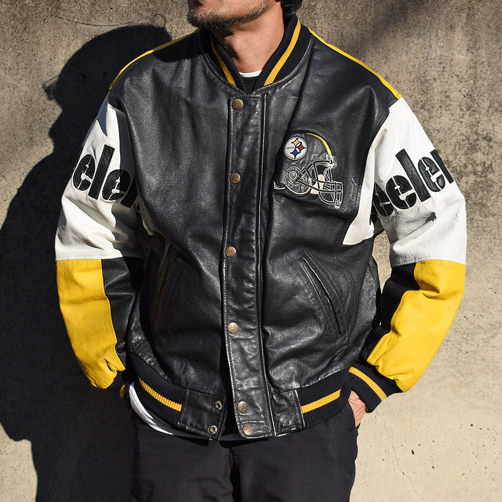 90's NFL “Pittsburgh Steelers” レザー アワードジャケット 250104