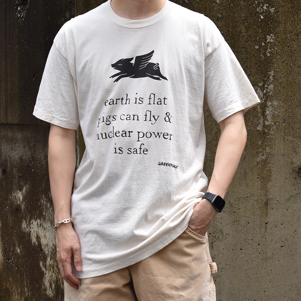 90’s GreenPeace “Earth is flat ~” メッセージ Tシャツ USA製 230604
