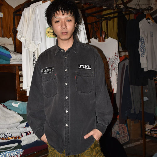 90's Levi's RED TAB "Rockers / LET'S ROLL" ワッペン ブラックデニムシャツ 260630H