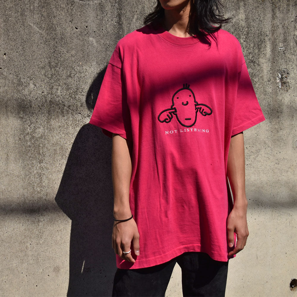 90’s Fruit of the Loom ”NOT LISTENING” 刺繍 Tシャツ USA製 230427