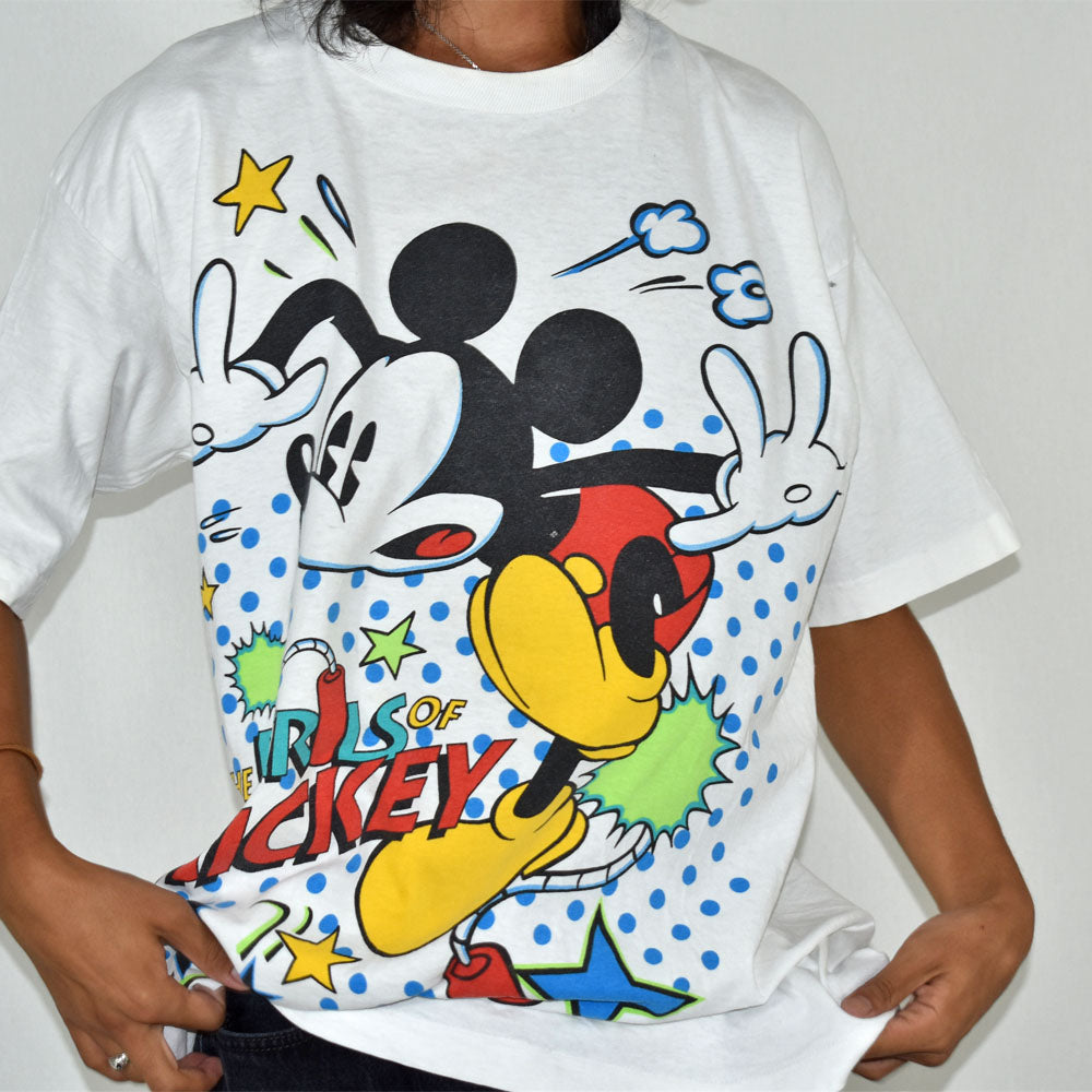90s Disney Mickey 大判プリント ミッキーTシャツmickey
