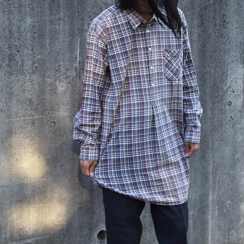 80's unknown チェック柄 グランパシャツ ロングシャツ 231018H