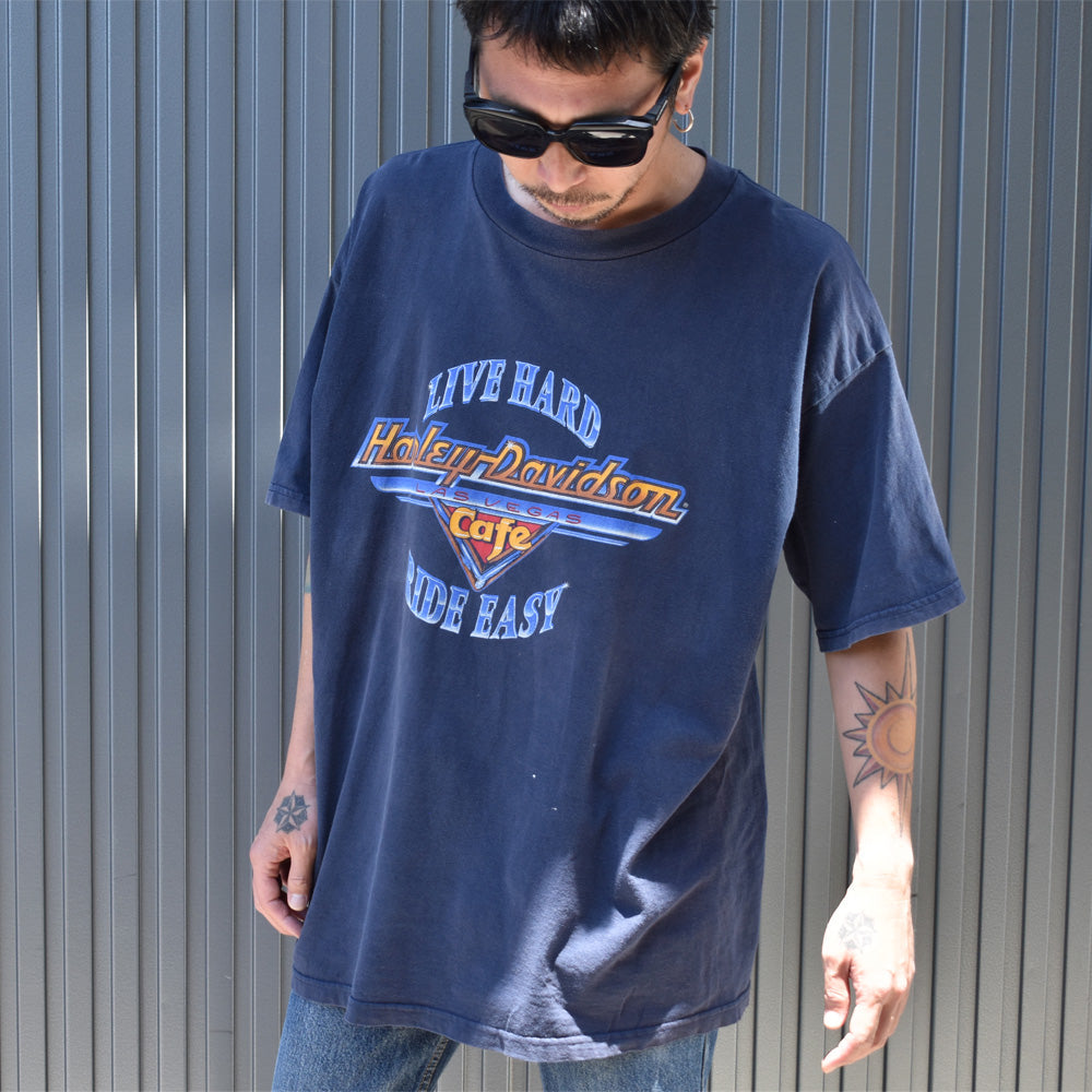 90’s Harley-Davidson Cafe “LIVE HARD, RIDE EASY” バイク Tシャツ USA製 231007H