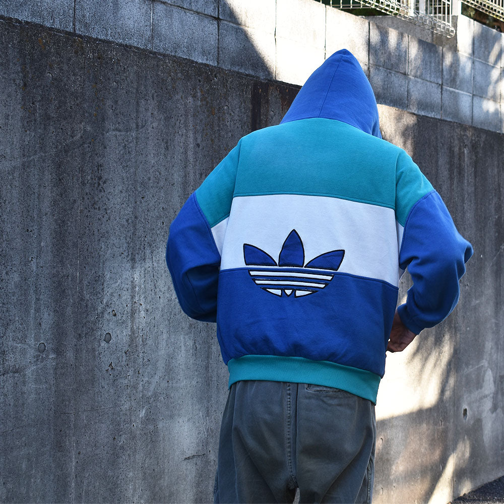 80’s adidas トレフォイルロゴ 切り替え スウェット パーカー 231118