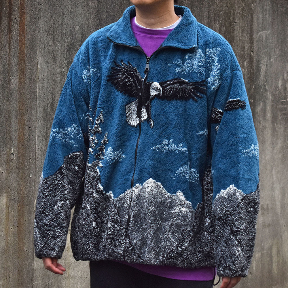 90's SPORTS ATLANTIC WEAR アニマル柄 Eagle フリースジャケット 231116